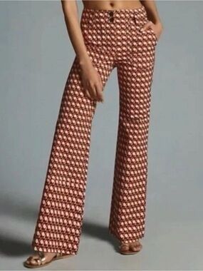 Anthropologie Naomi High Waisted Flare Leg Geometric Print Pants